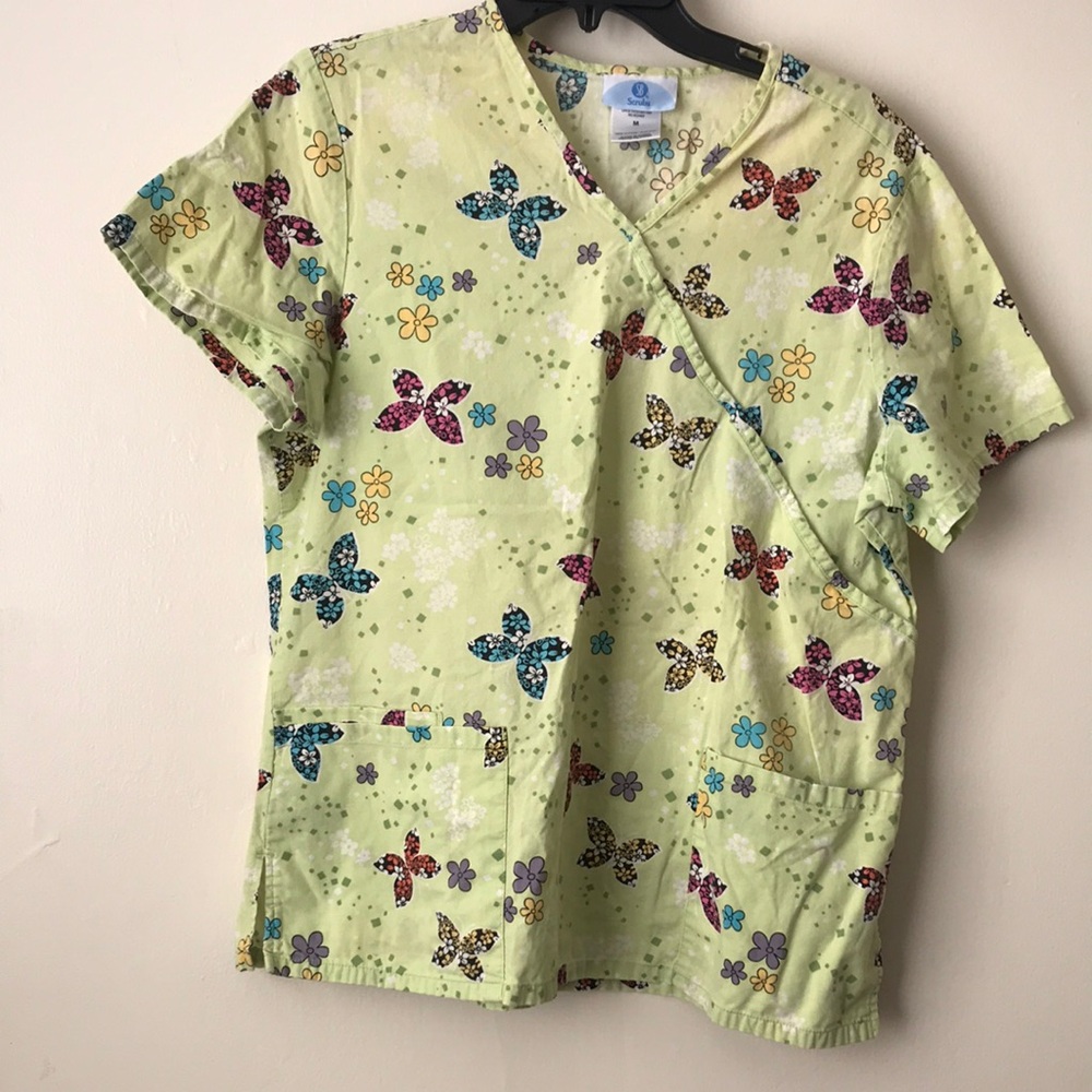 Butterfly Print Scrub Women Top